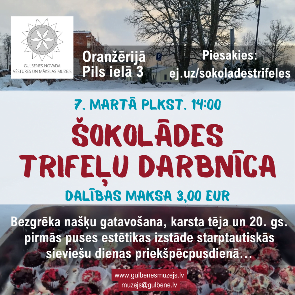 Afiša, šokolādes trifeļu darbnīca muzejā, 7.03.2023